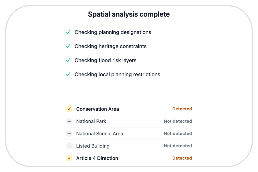 Planning constraints result showing detected constraints